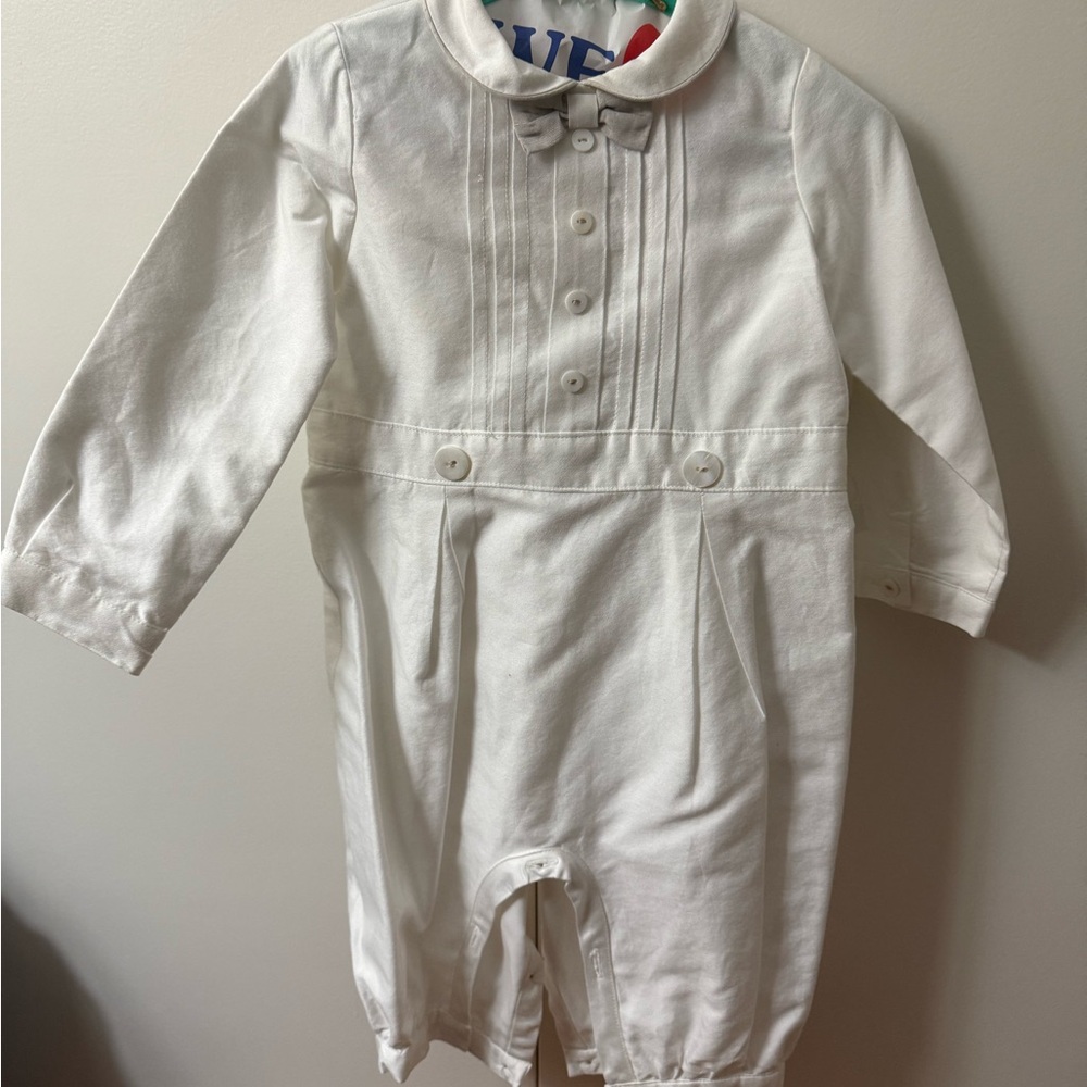 White Baby Boy Baptism or Ring Bearer Romper